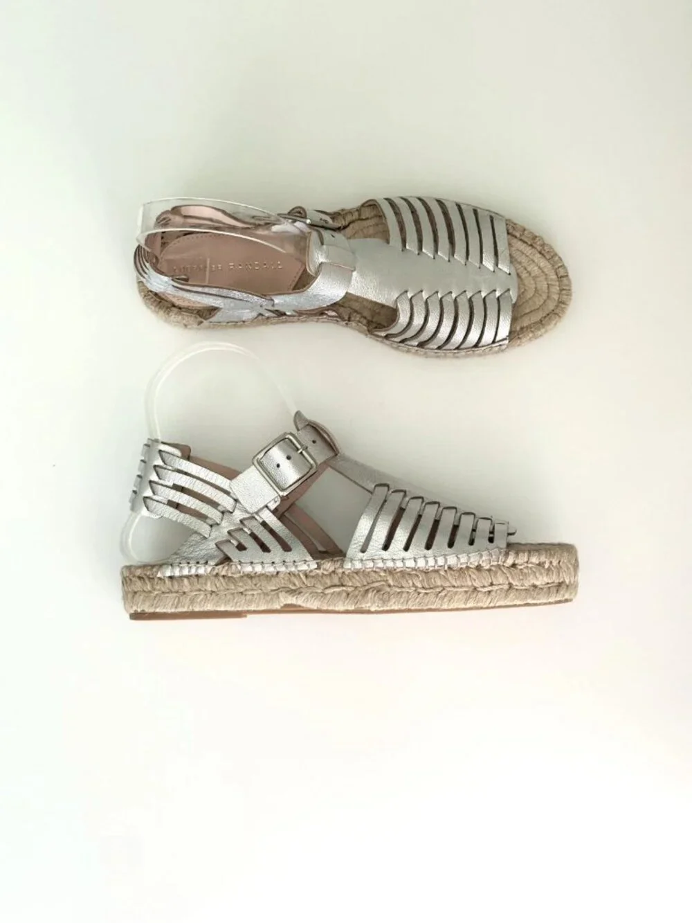NEW LOEFFLER RANDALL Metallic Silver Leather Fisherman Espadrille Sandals Size 8